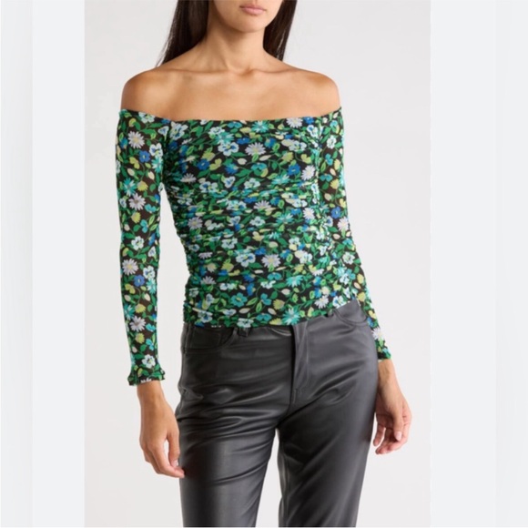 AFRM Tops - AFRM Long Sleeve Off The Shoulder Top | Teal Vine Green Floral | Medium | NWT